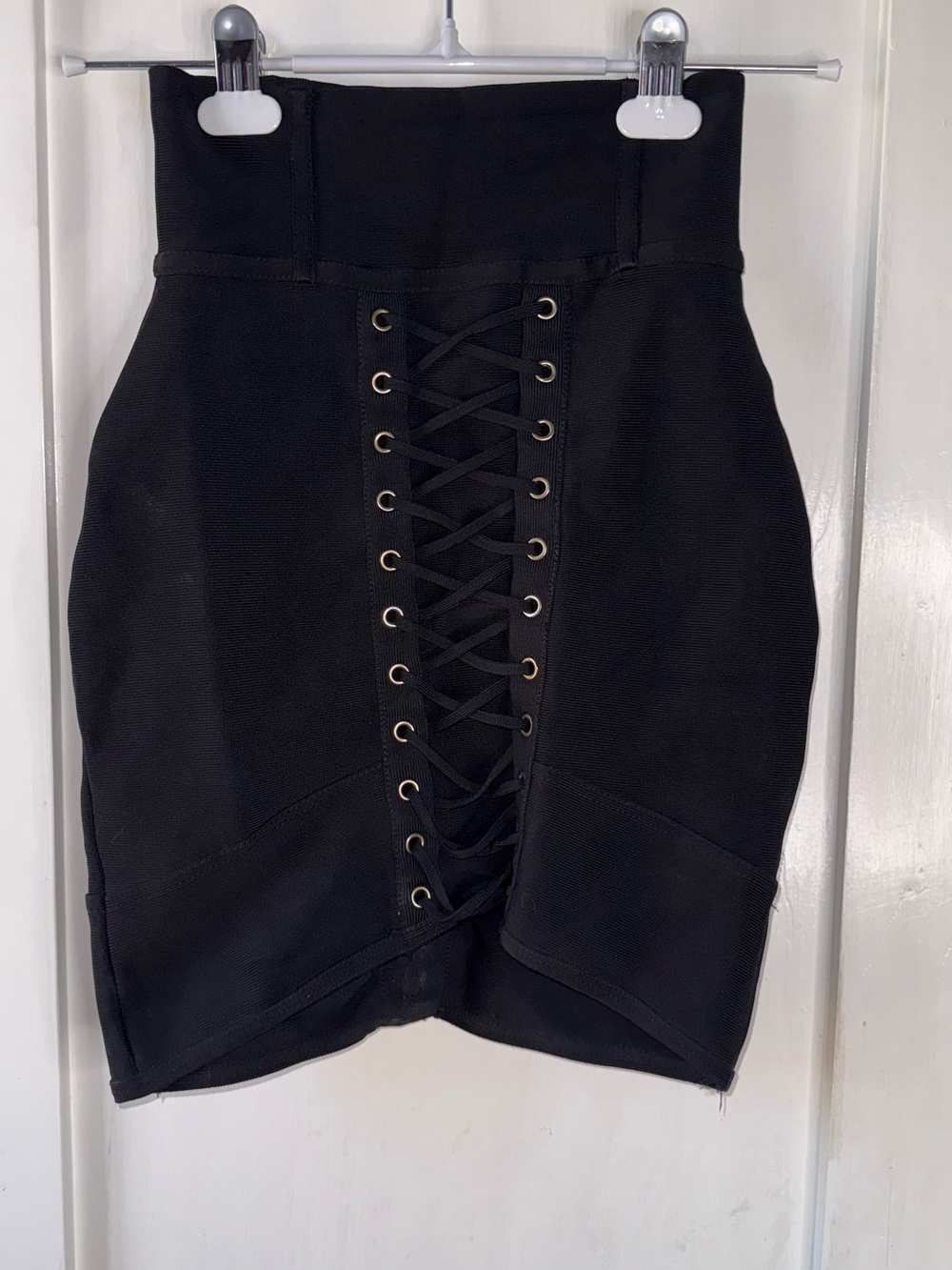 House of CB High-Waist Black Bandage Lace-Up Pencil Skirt